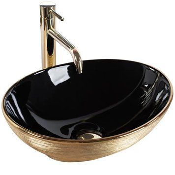 Умивальник (раковина) REA SOFIA BRUSHED GOLD BLACK накладний * REA-U3310 фото