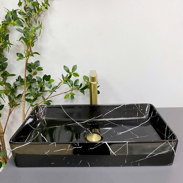 Умивальник (раковина) VBI TRIEST BLACK MARMO GLOSSY накладний VBI-012707 фото