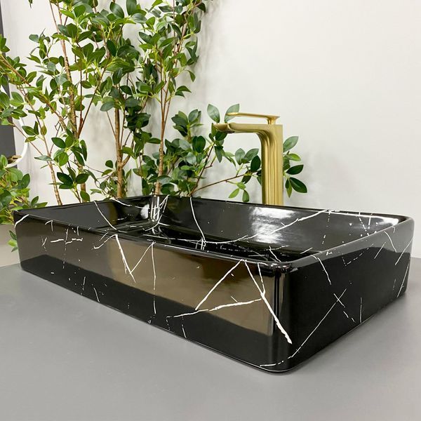 Умивальник (раковина) VBI TRIEST BLACK MARMO GLOSSY накладний VBI-012707 фото