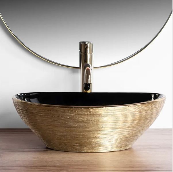 Умивальник (раковина) REA SOFIA BRUSHED GOLD BLACK накладний * REA-U3310 фото