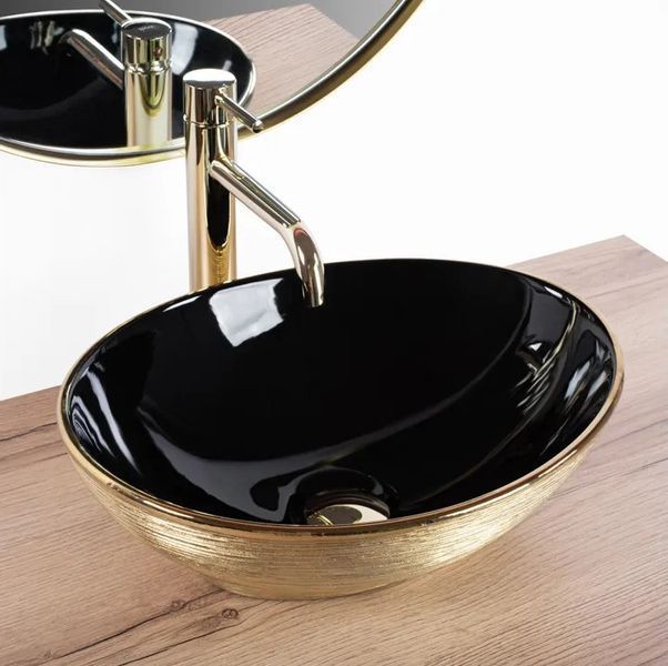Умивальник (раковина) REA SOFIA BRUSHED GOLD BLACK накладний * REA-U3310 фото