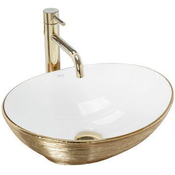 Умивальник (раковина) REA SOFIA BRUSHED GOLD WHITE накладний * REA-U3697 фото