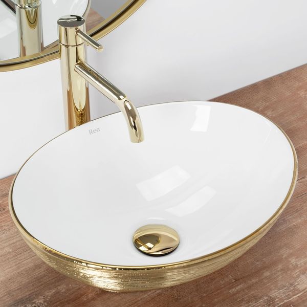 Умивальник (раковина) REA SOFIA BRUSHED GOLD WHITE накладний * REA-U3697 фото