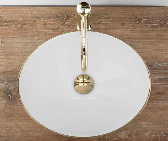 Умивальник (раковина) REA SOFIA BRUSHED GOLD WHITE накладний * REA-U3697 фото
