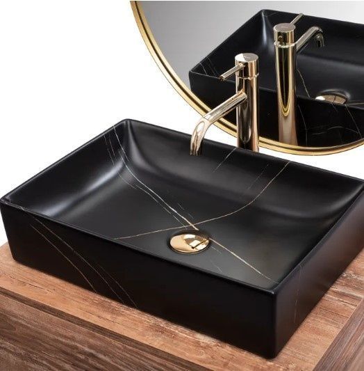 Умивальник (раковина) REA INGA BLACK MARBLE MATT накладний * REA-U8006 фото