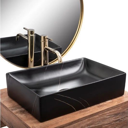 Умивальник (раковина) REA INGA BLACK MARBLE MATT накладний * REA-U8006 фото