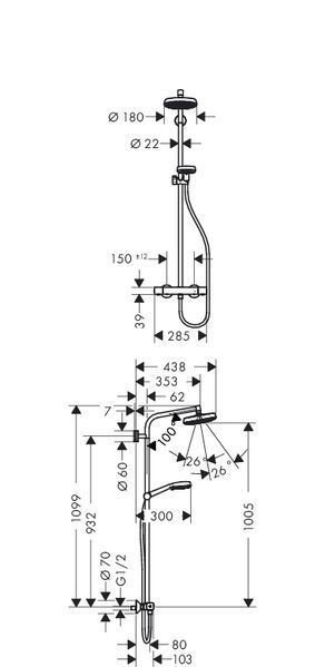 CROMETTA 160 1jet Showerpipe EcoSmart Душова система 91321 фото