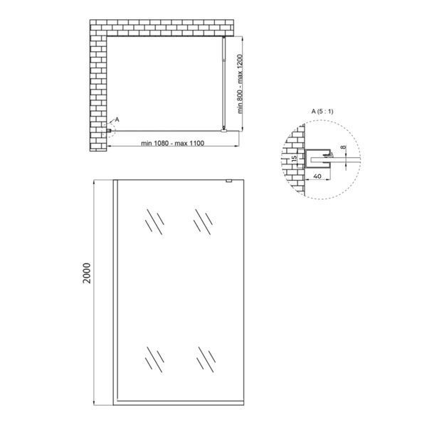 Душевая перегородка Qtap Walk-In Standard CRM2011.C8 110х200 см, стекло Clear 8 мм, покрытие CalcLess SD00045305 фото