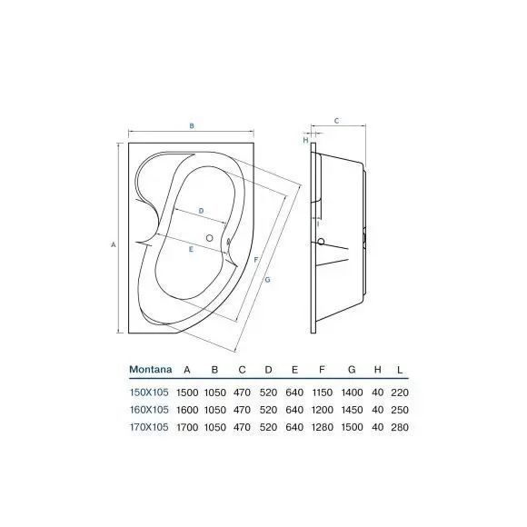 Ванна Montana 150 L + сифон + ніжки MONTANA150X105L+WBW0001+B70CМMA-57 фото