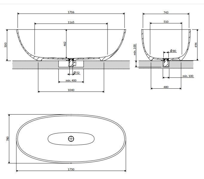 ванна Omnires Shell 175x78 окремостояща ash grey (SHELL175WWAG) SHELL175WWAG фото