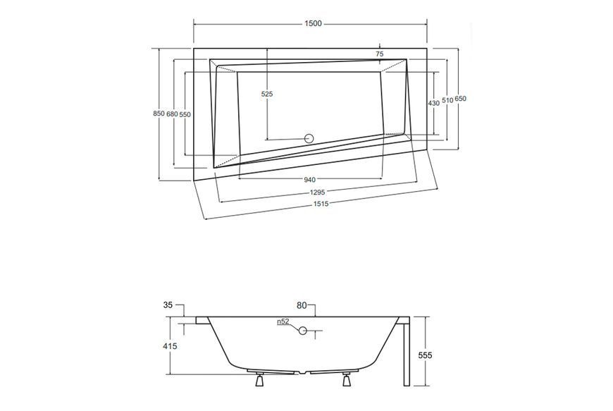 Ванна акрилова INTIMA 150x85 Ліва (соло) без ніг NAVARA51441 фото