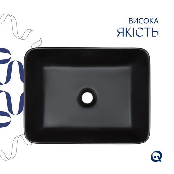 Комплект Qtap Tern: Раковина накладна прамокутна 480х370х135 мм Matt Black + Донний клапан PU03 QT172074MBMBN47300 фото