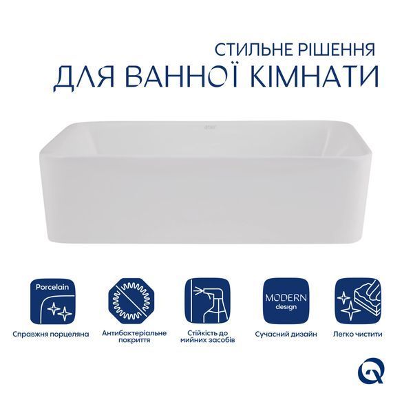 Комплект Qtap Tern: Раковина накладна прамокутна 480х370х135 мм White + Донний клапан PU02 QT17112074WN47301 фото