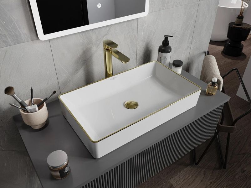 Умивальник (раковина) MEXEN NADIA 60 WHITE GOLD EDGE накладний MEX-21616005 фото