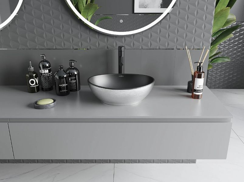 Умивальник (раковина) MEXEN ELZA SILVER BRUSHED BLACK MATT накладний MEX-21014023 фото