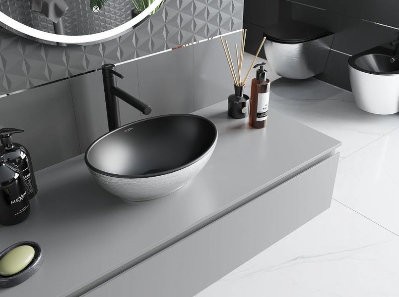 Умивальник (раковина) MEXEN ELZA SILVER BRUSHED BLACK MATT накладний MEX-21014023 фото