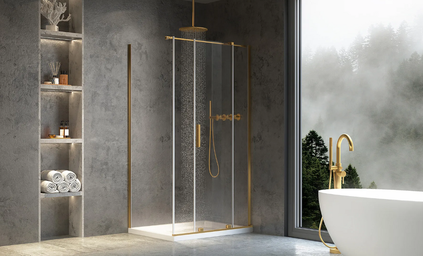 Душова кабіна REA MONTANA 140х100 BRASHED GOLD KPL-K2521 фото