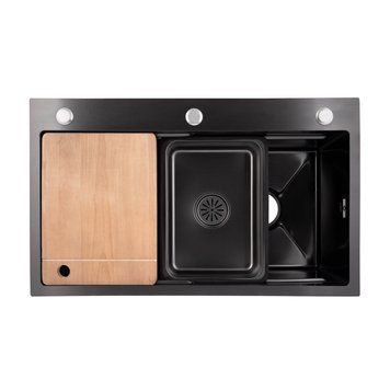 Lidz Handmade H7545B Мийка для кухні інтегрована Decor Black PVD Honeycomb 3,0/1,0 мм LDH7545BDECPVD48373 LDH7545BDECPVD48373 фото