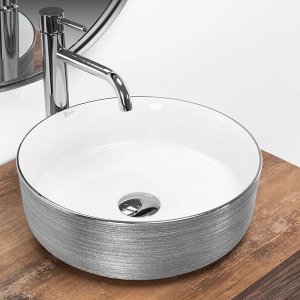 Умивальник (раковина) REA SAMI BRUSHED SILVER WHITE накладний REA-U3304 фото