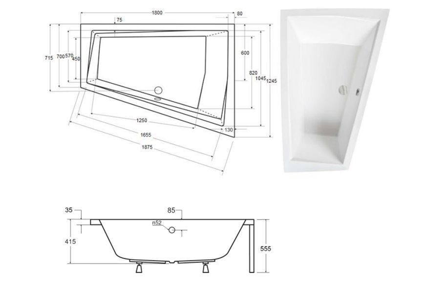 Ванна акрилова INTIMA DUO 180x125 Права (соло) без ніг NAVARA43139 фото