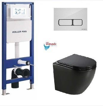 Інсталяція KollerPool AQUA LINE + EDGE White панель змиву + підвісний унітаз ROUND Black matt з сидінням Soft-close ( змив Tornado ) 8604ebef-2f12-11ef-bb6b-a0423f42a789 фото