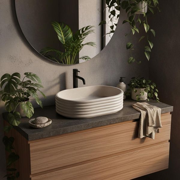 умивальник Rea Nicoletta Beige 50x36 матовий, бежевий, імітація каменю (REA-U7346) REA-U7346 фото