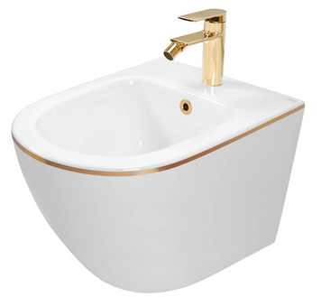 Підвісний біде REA CARLO MINI WHITE GOLD EDGE білий REA-C6990 фото