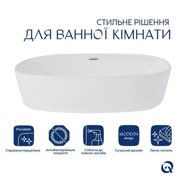 Комплект Qtap Scorpio: Раковина накладна овальна 500x380x120 мм White + Донний клапан PU02 QT14112202WN47313 фото