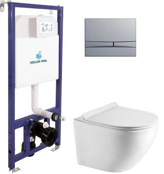 Інсталяція Koller Pool Dune 1200SL + Integro Cosmo Chrome matt панель змиву + підвісний унітаз Round SMART KP-112-001 + RN-0490-RW + KP-229-001 фото