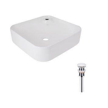 Комплект Qtap Stork: Раковина накладна квадратна 430x430x125 мм White + Донний клапан PU02 QT15112194WN47318 фото