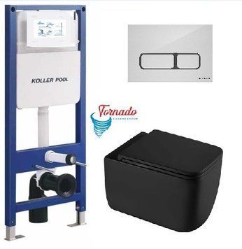 Інсталяція KollerPool AQUA LINE + EDGE White панель змиву + підвісний унітаз KVADRO START Black matt з сидінням Soft-close ( змив Tornado ) 8604ebfb-2f12-11ef-bb6b-a0423f42a789 фото