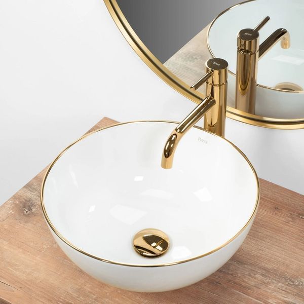 Умивальник (раковина) REA STELLA WHITE GOLD EDGE білий накладний REA-U7445 фото