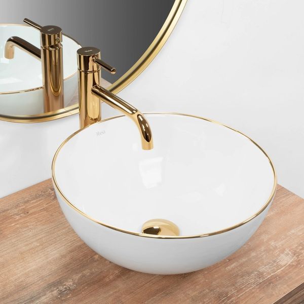 Умивальник (раковина) REA STELLA WHITE GOLD EDGE білий накладний REA-U7445 фото