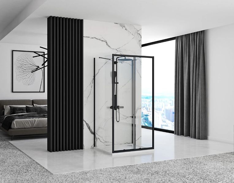 Душова кабіна REA RAPID SLIDE 160х80 BLACK пристінна REA-KPL-09892 фото