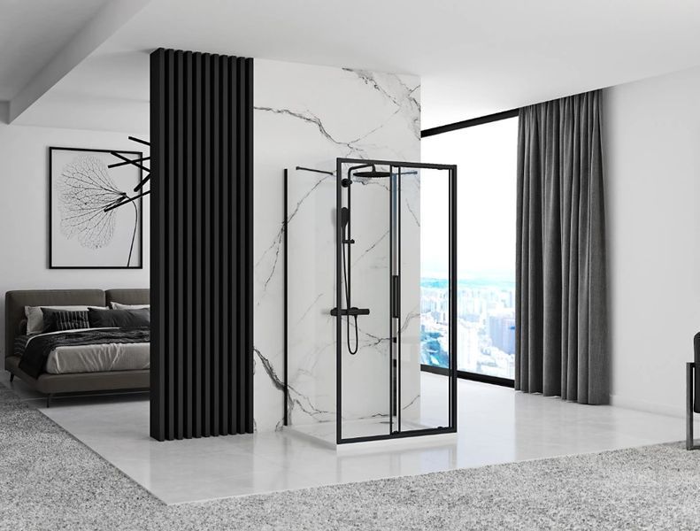 Душова кабіна REA RAPID SLIDE 160х80 BLACK пристінна REA-KPL-09892 фото