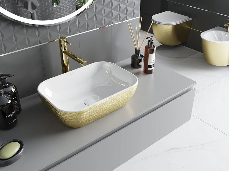 Умивальник (раковина) MEXEN RITA BRUSHED GOLD WHITE накладний MEX-21084553 фото