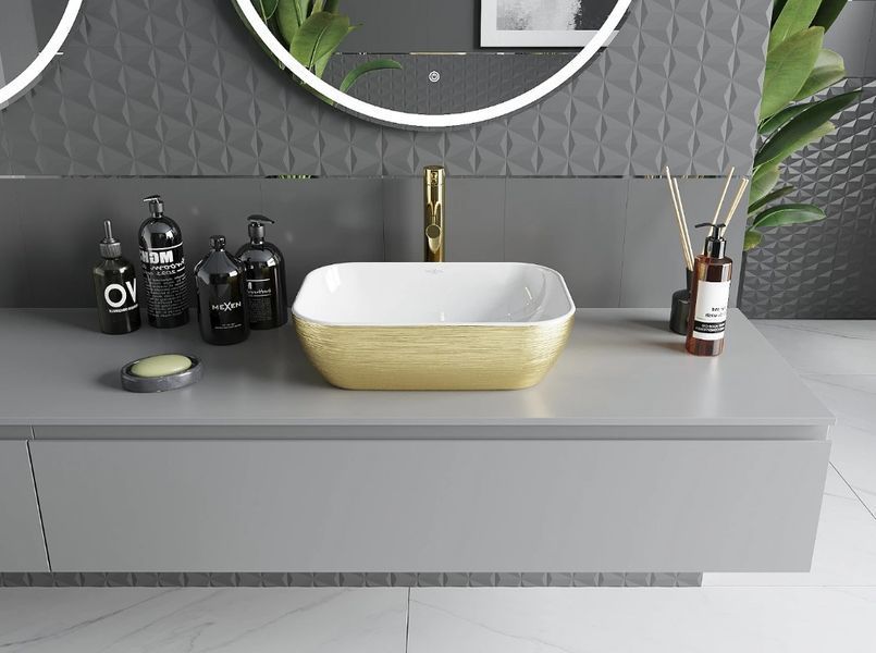 Умивальник (раковина) MEXEN RITA BRUSHED GOLD WHITE накладний MEX-21084553 фото