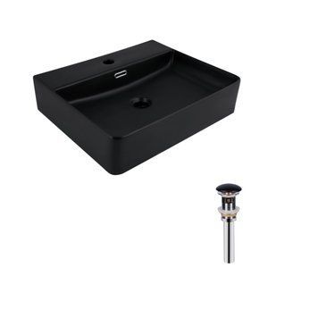 Комплект Qtap Nando LT: Раковина підвісна прамокутна 500х420х130 мм Matt Black + Донний клапан PU03O QT12112173SMBMBN47322 фото