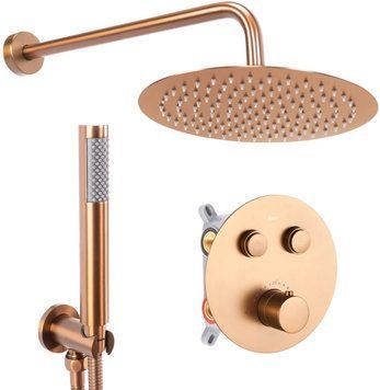 Душова система REA LUNGO BRUSHED COPPER з термостатом + BOX прихованого монтажу REA-P8808 фото
