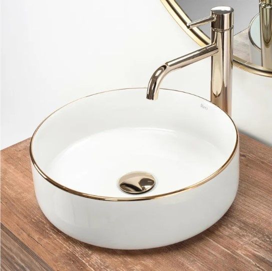 Умивальник (раковина) REA SAMI GOLD EDGE накладний білий * REA-U6758 фото