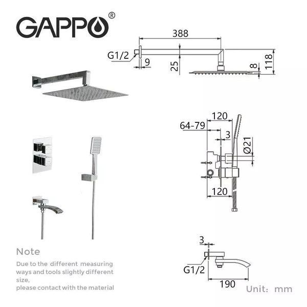 Вбудована душова система GAPPO G7107-40, вилив - перемикач на лійку, 3-функції, хром G7107-40 фото