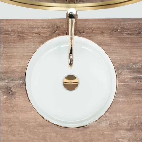 Умивальник (раковина) REA SAMI GOLD EDGE накладний білий * REA-U6758 фото