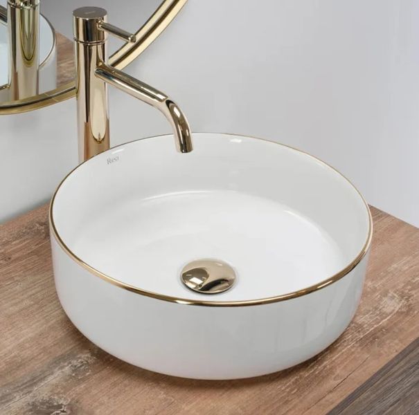 Умивальник (раковина) REA SAMI GOLD EDGE накладний білий * REA-U6758 фото
