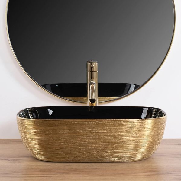Умивальник (раковина) REA BELINDA BRUSHED GOLD BLACK накладний REA-U8780 фото