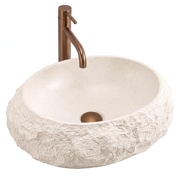 умивальник Rea Mika Warm Beige 50x38 матовий, бежевий, імітація каменю (REA-U7347) REA-U7347 фото