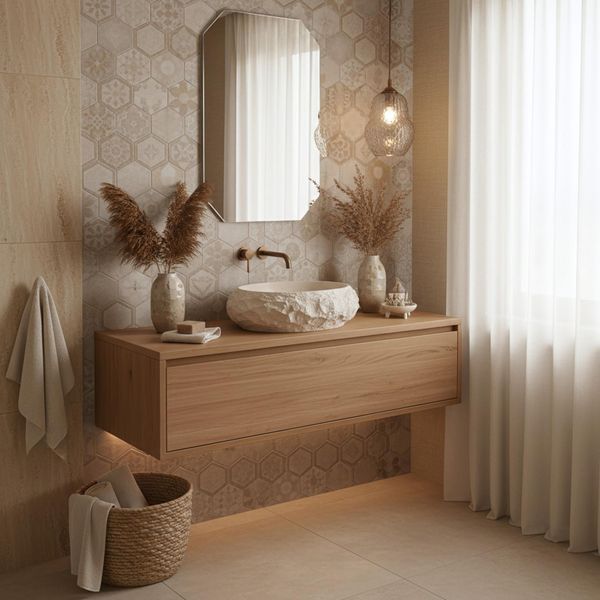 умивальник Rea Mika Warm Beige 50x38 матовий, бежевий, імітація каменю (REA-U7347) REA-U7347 фото