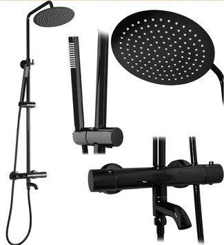 Душовий гарнітур REA LUNGO BLACK GLOSSY з термостатом та виливом REA-P8763 фото