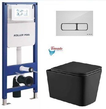 Інсталяція KollerPool AQUA LINE + EDGE White панель змиву + підвісний унітаз KVADRO Black matt з сидінням Soft-close ( змив Tornado ) 8e553908-2f12-11ef-bb6b-a0423f42a789 фото
