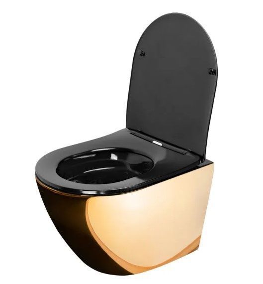 Підвісний унітаз REA CARLO FLAT MINI GOLD BLACK * REA-C8990 фото