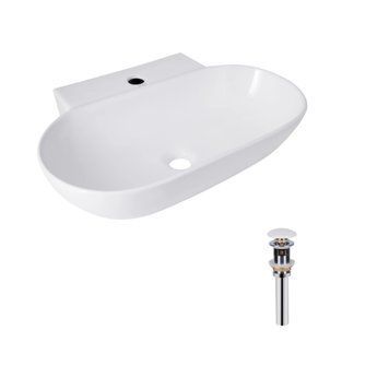 Комплект Qtap Cardinal: Раковина підвісна / накладна овальна 565х400х130 мм White + Донний клапан PU02 QT0411K177WN47330 фото